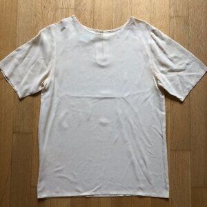 Vintage Womens 100% Silk Ivory Cream Short Sleeve Tess Blouse Size Small